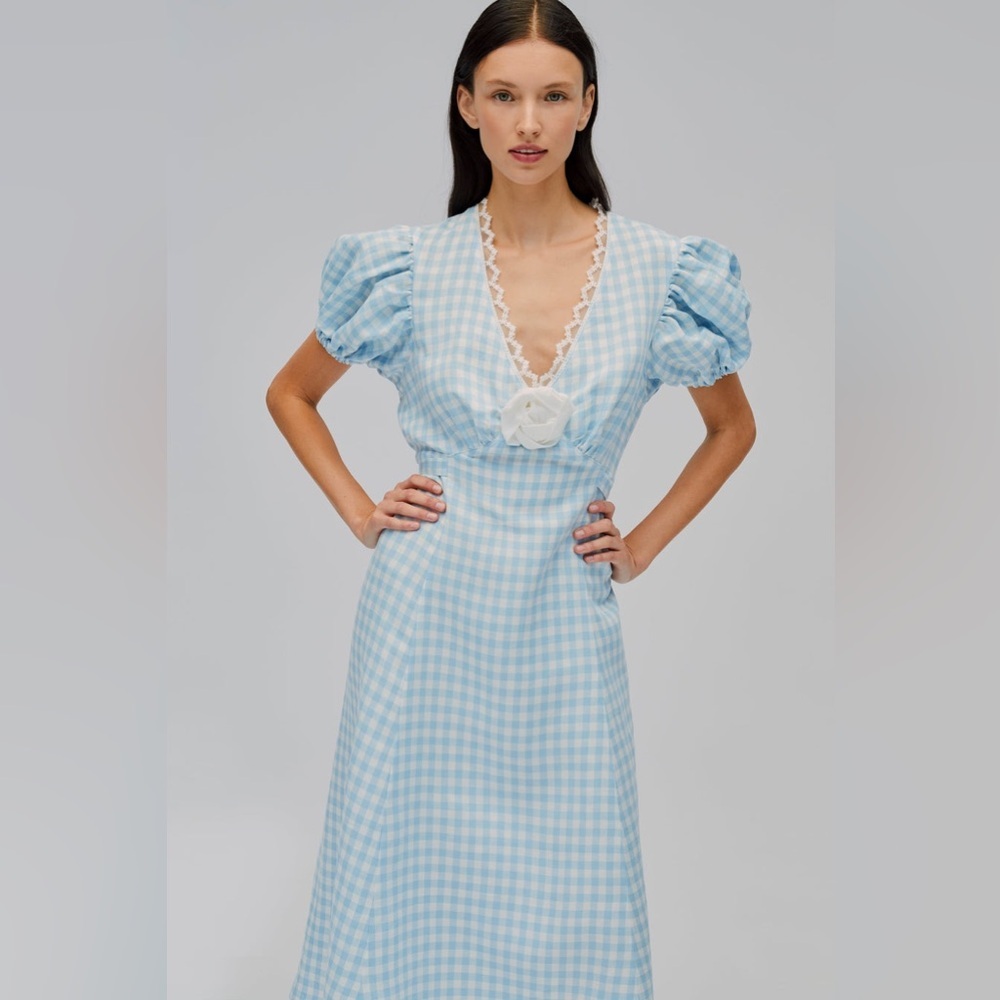NWT SLEEPER The Genus Rosa Linen Blend Gingham Midi Dress in Blue Vichy Sz XL - Picture 10 of 15